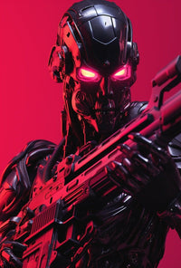 Futuristic Robotic Warrior with Weapon Futuristic Sci-Fi Poster