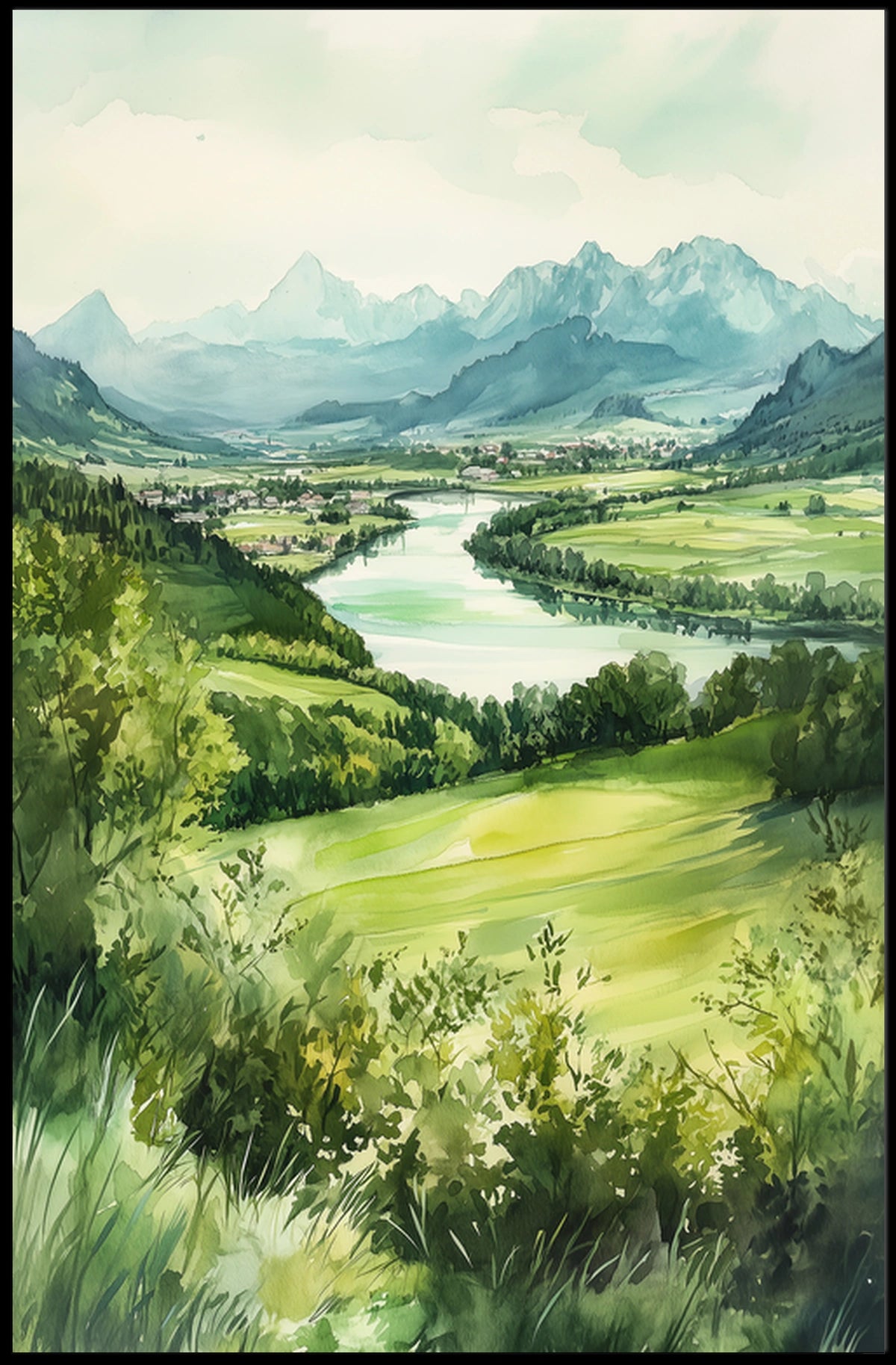 Liechtenstein Rhine River Valley Landscape Poster