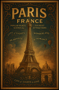 Paris Landmarks Vintage Art Nouveau Urban or Cityscape Poster
