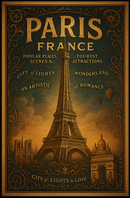 Paris Landmarks Vintage Art Nouveau Urban or Cityscape Poster