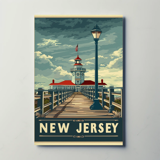 New Jersey Boardwalk Lighthouse Travel Poster