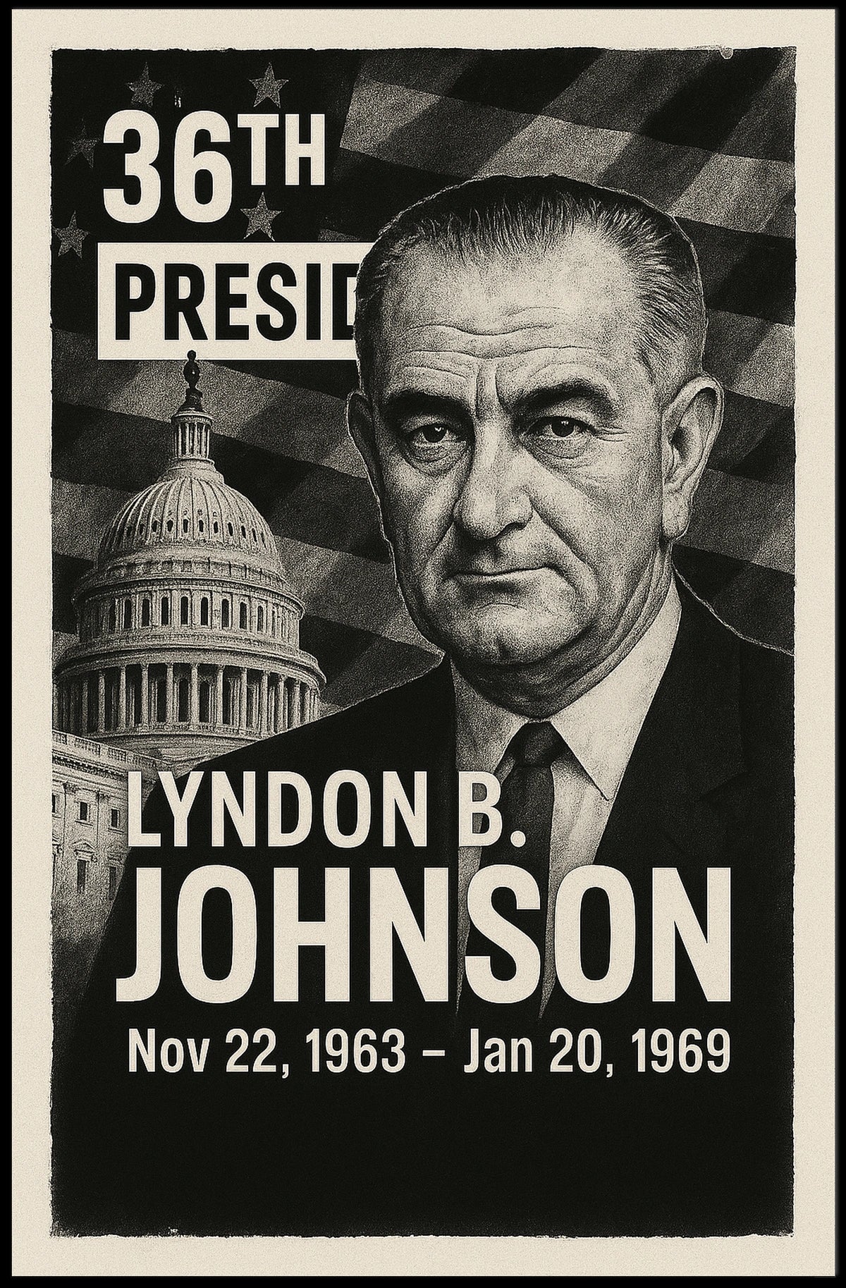 Lyndon B. Johnson 36th President of the United States Digital Montaje Poster