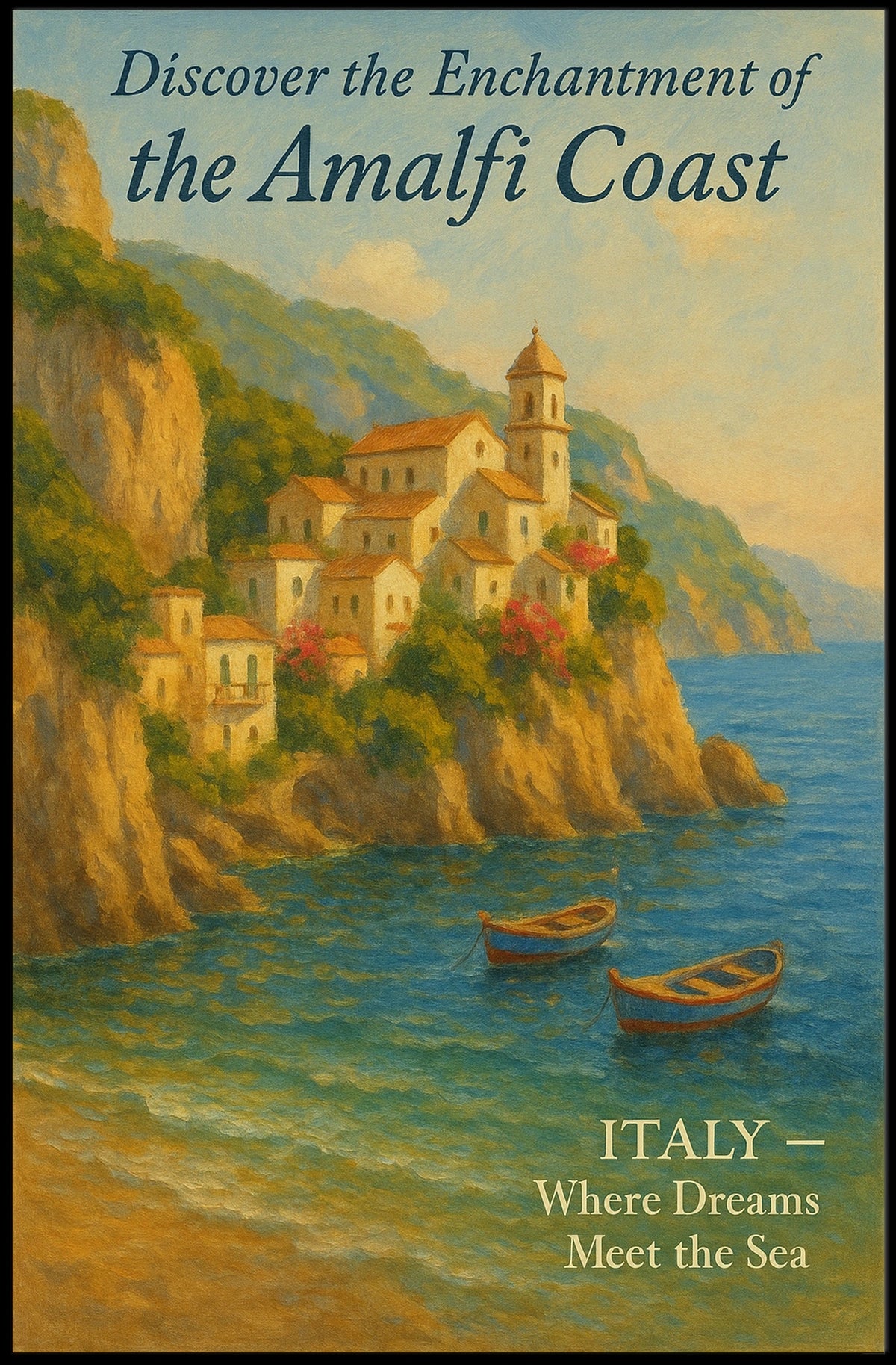 Amalfi Coast Vintage Travel Poster: Romantic Serenity