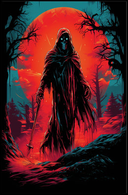 Grim Reaper Apocalyptic Landscape Poster: Vivid Graphic Art