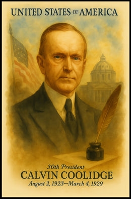Calvin Coolidge 30th President of the United States Vintage Watercolor Poster