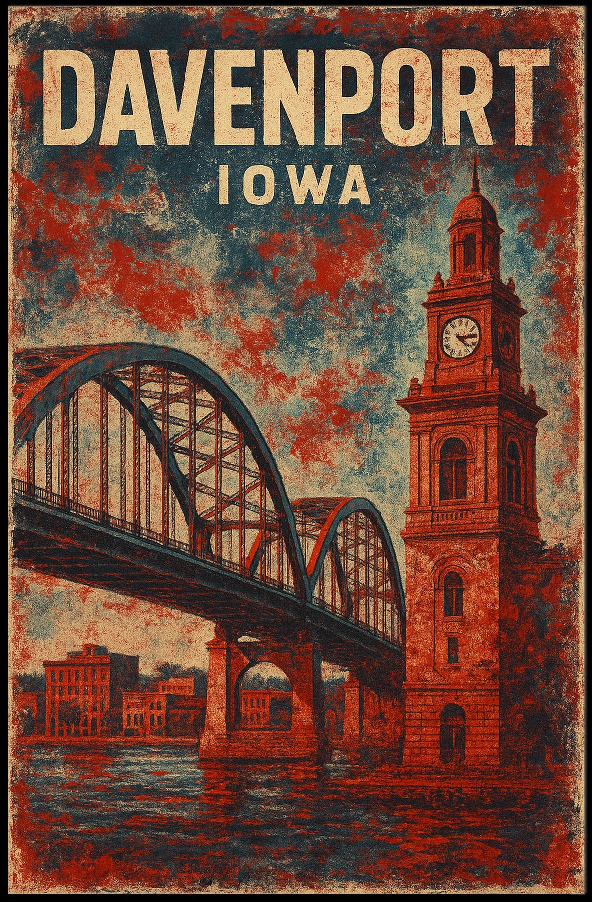 Davenport Iowa Nostalgic Travel Vintage Poster