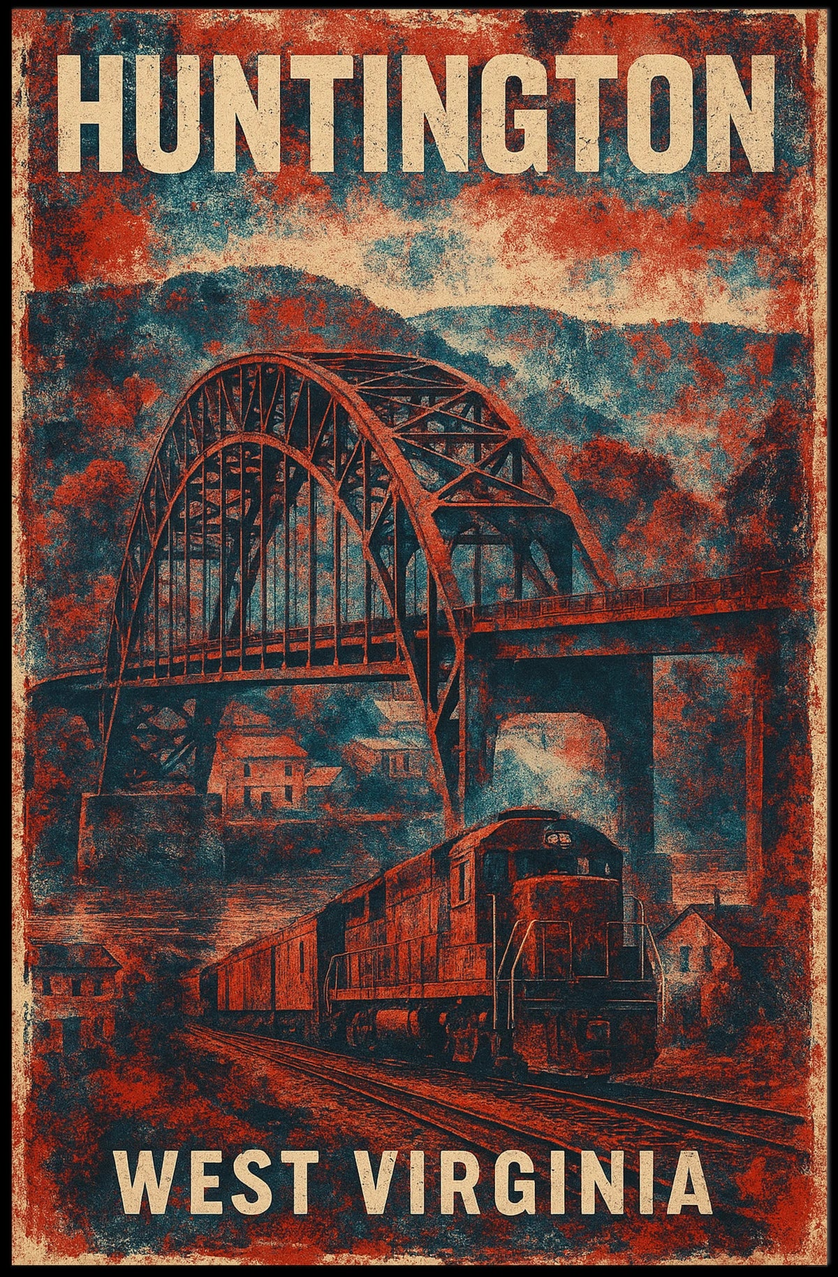 Vintage Collectors Huntington Train Bridge Travel Poster