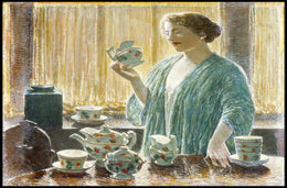 Serene Domestic Scene in Blue Robe Artistic Poster