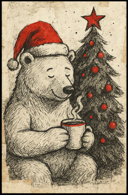 Festive Bear with Hot Cocoa Poster