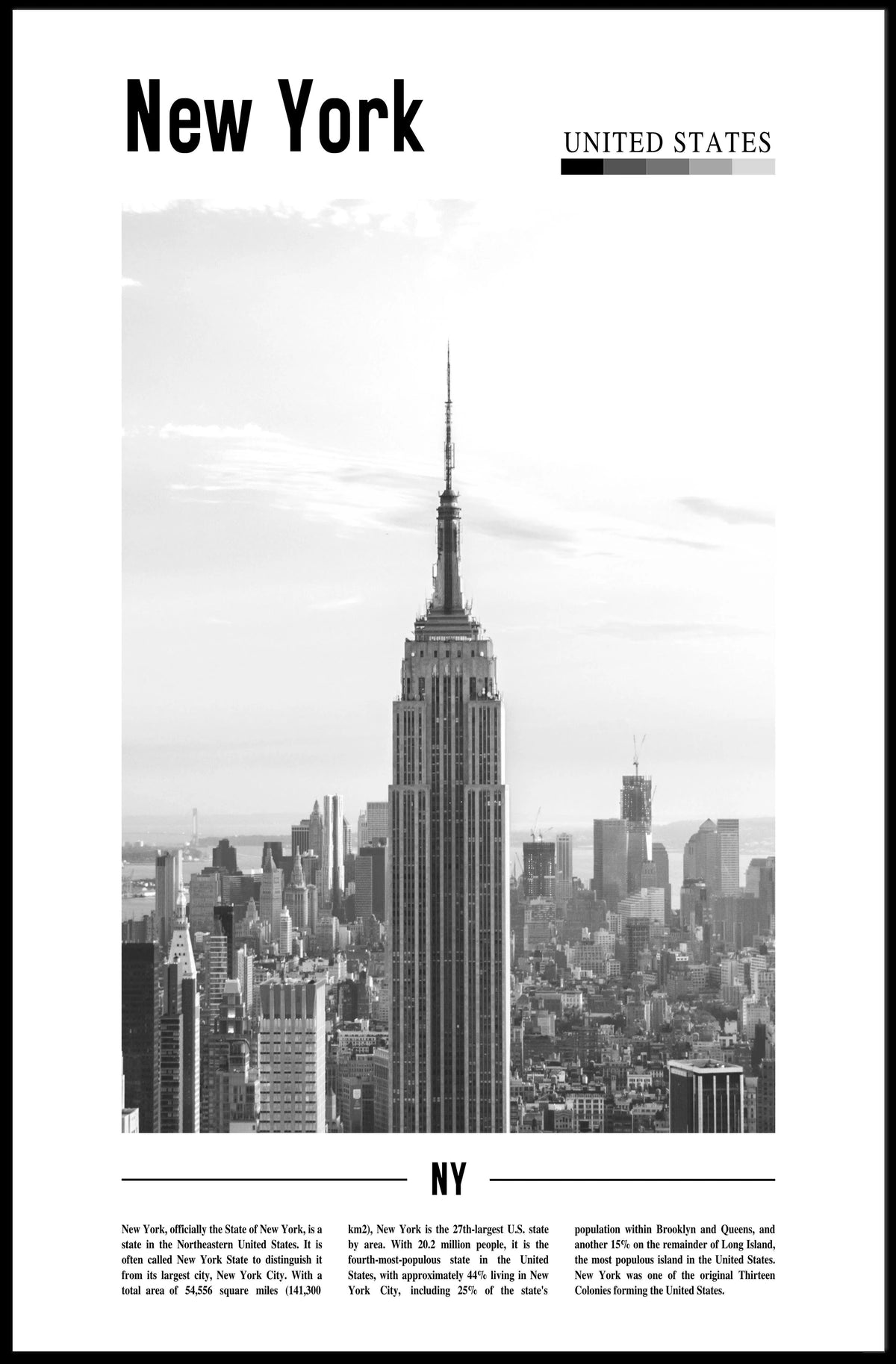New York City Skyline Monochrome Poster Vintage Wall Art