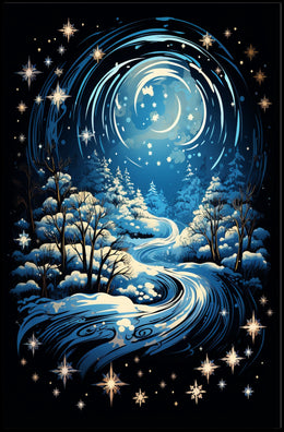 Whimsical Winter Night Fantasy Landscape Art Poster