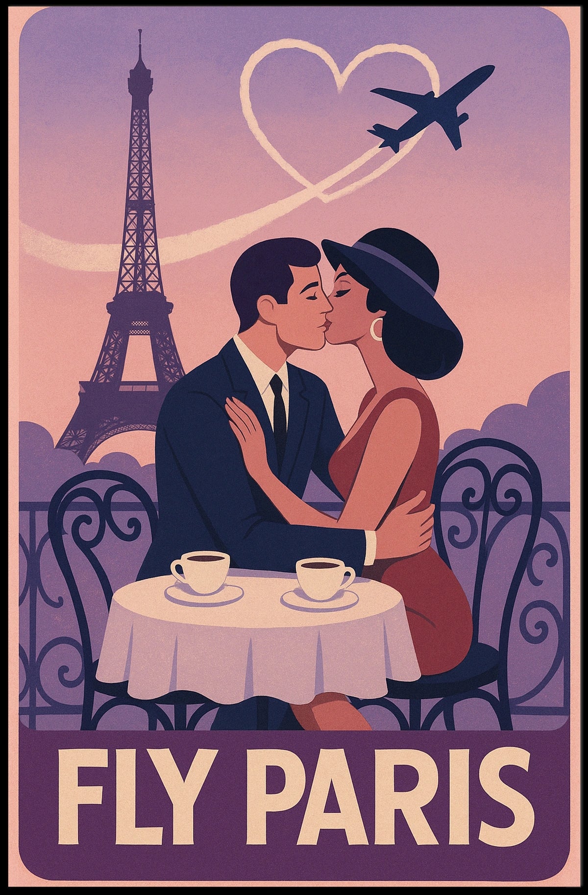 Romantic Parisian Kiss Vintage Travel Poster