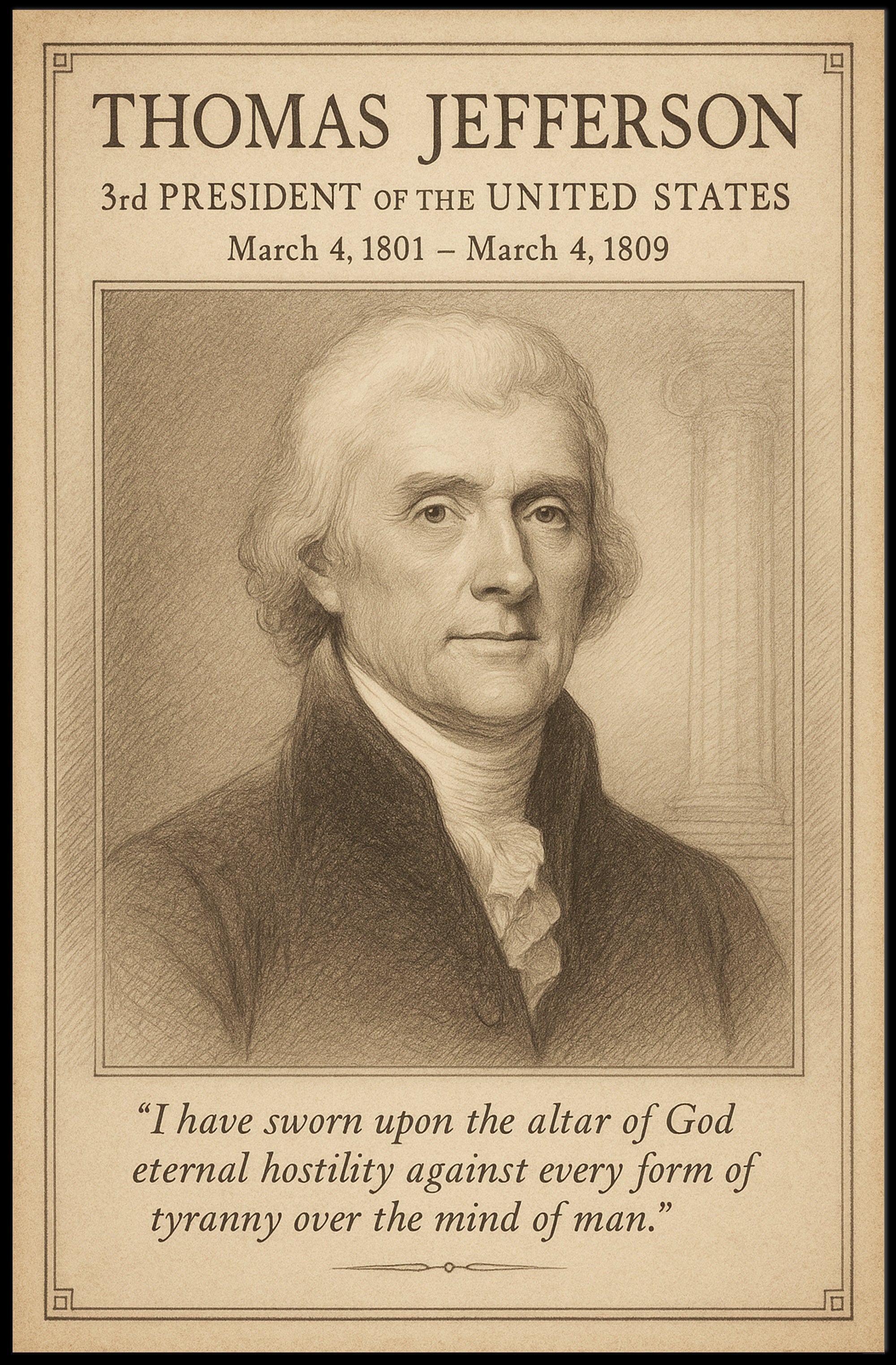 Thomas Jefferson 3rd President Sketch Poster Art Print Decor PosterGoat