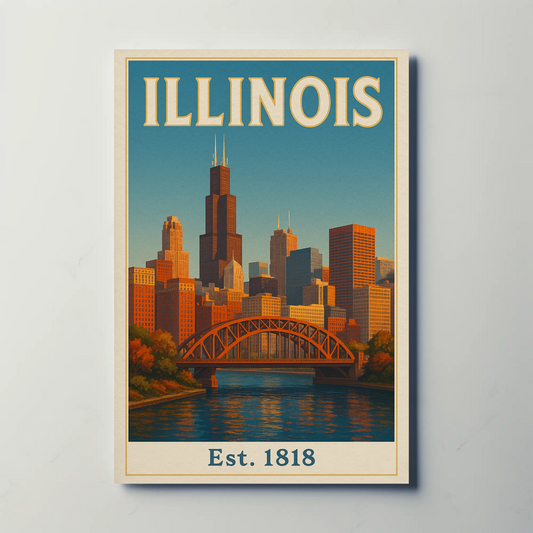 Vintage Inspired Illinois Landmarks and Culture Travel Poster