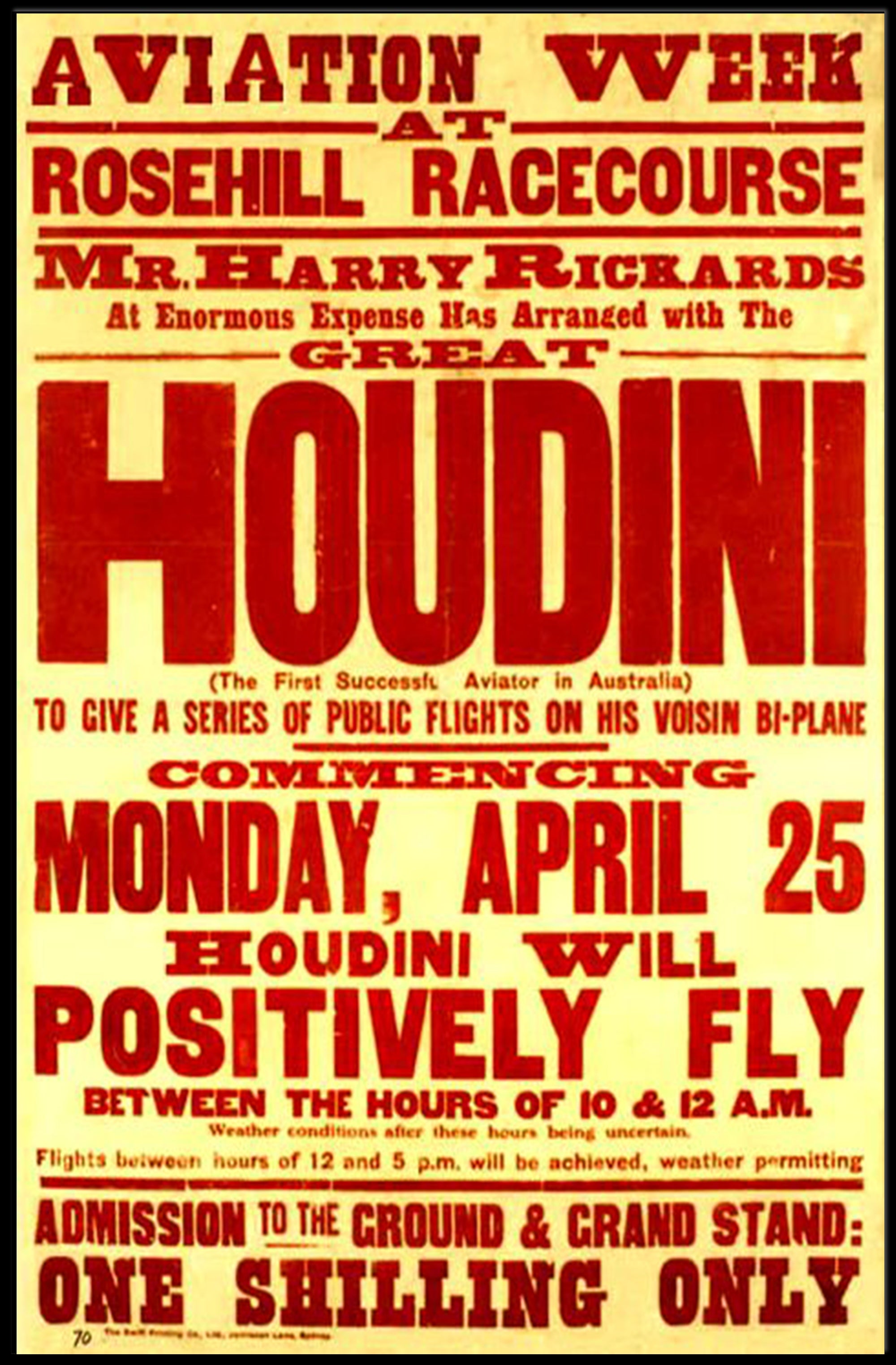Houdini Aviation Show Vintage Cultural Heritage Poster