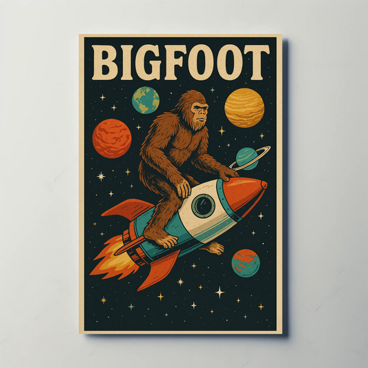Vintage Poster Bigfoot Space Cartoon