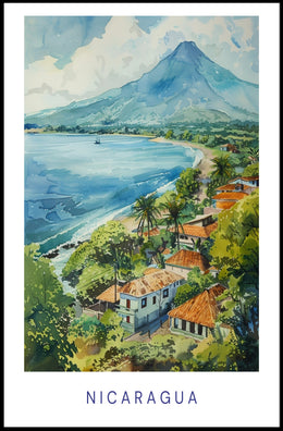Nicaraguan Coastal Village Scene: Vibrant Travel Poster PosterGoat