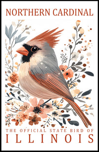 Northern Cardinal Nature Art Poster with Watercolor Effect
