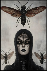 Eerie Gothic Woman with Insects: Artistic Poster PosterGoat