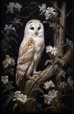 Owl Among Blossoms Poster PosterGoat