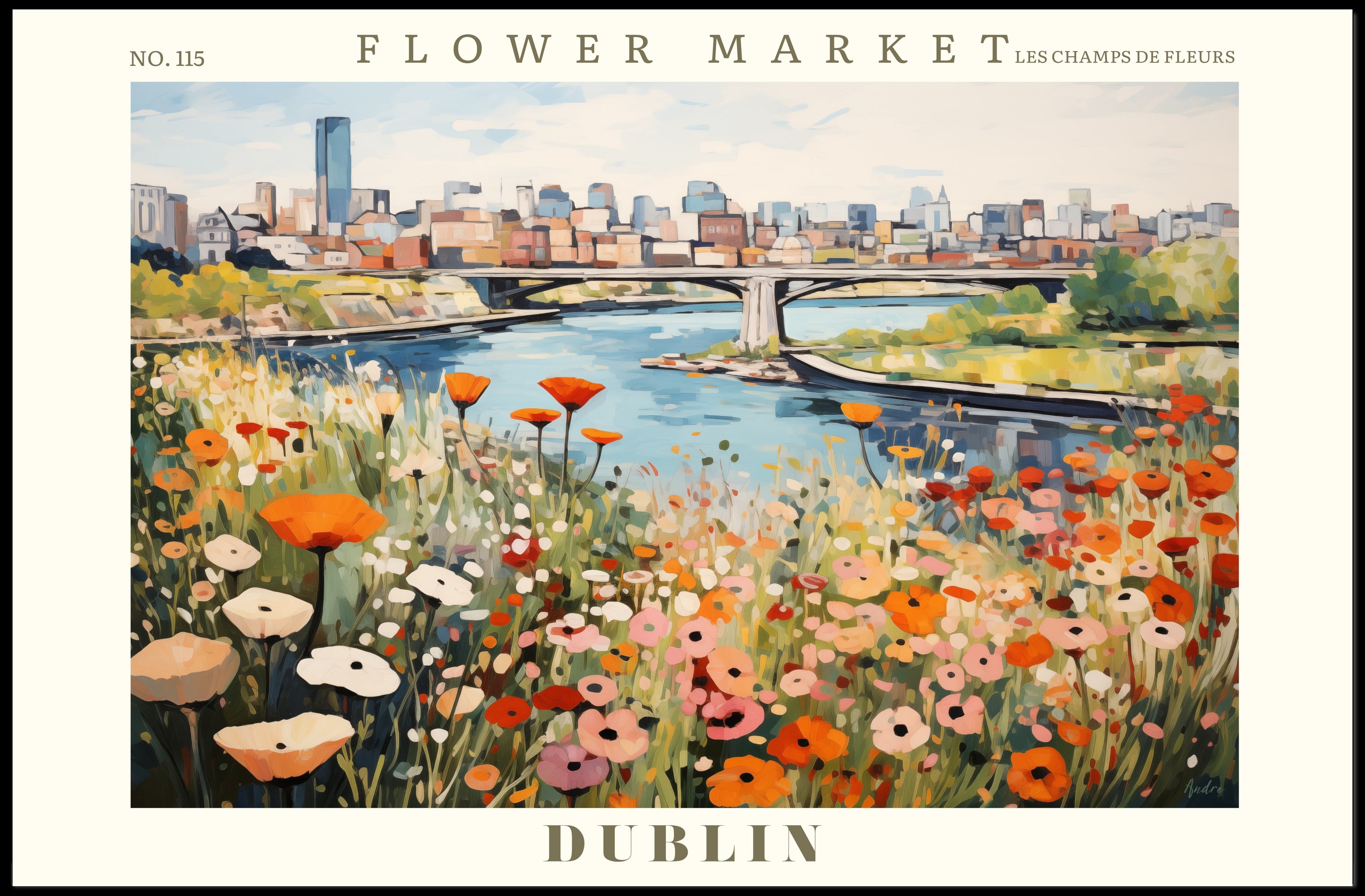 Vibrant Dublin Flower Market Impressionistic Urban or Cityscape Poster