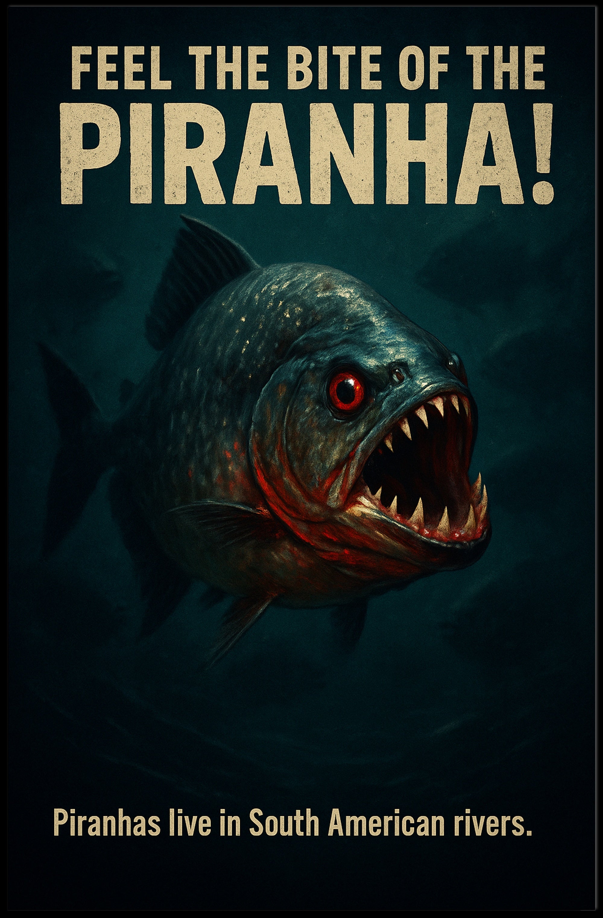 Fierce Piranha Vintage Illustration Animal Poster