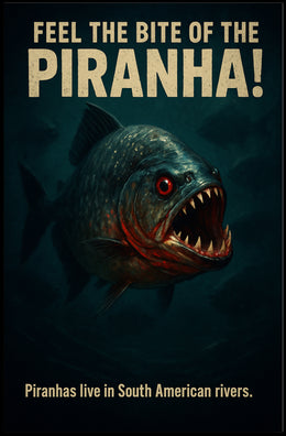 Fierce Piranha Vintage Illustration Animal Poster
