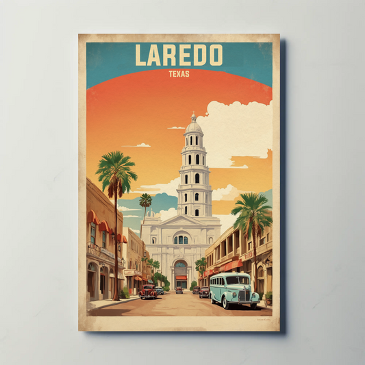 Laredo Texas Historic Tower Vintage Travel Poster