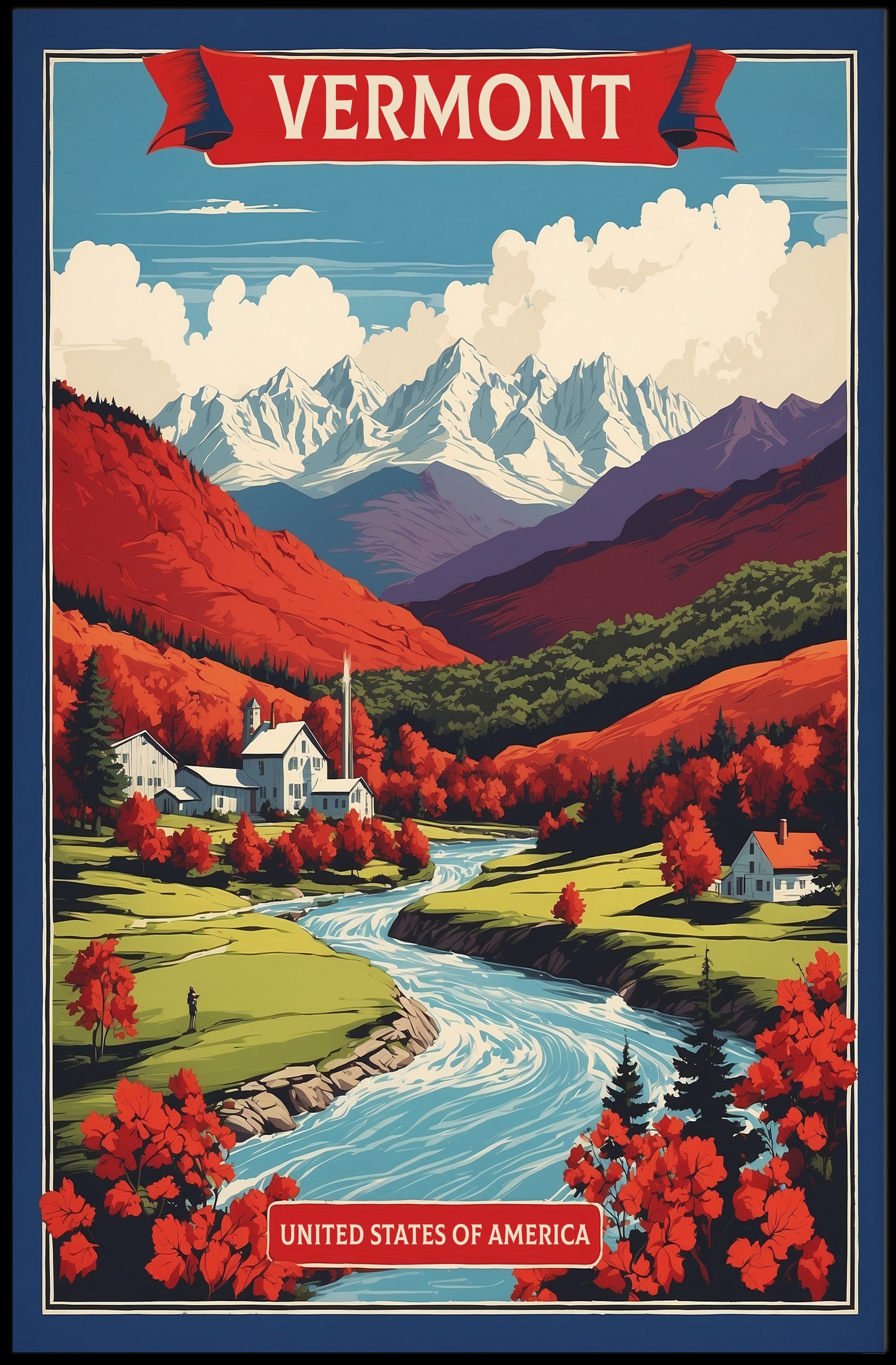 Vermont Countryside Autumn Scene Vintage Travel Poster