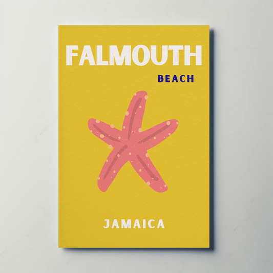 Falmouth Jamaica Beach Starfish Retro Travel Poster