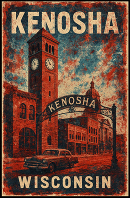 Vintage Kenosha Clock Tower Art Deco Cityscape Poster