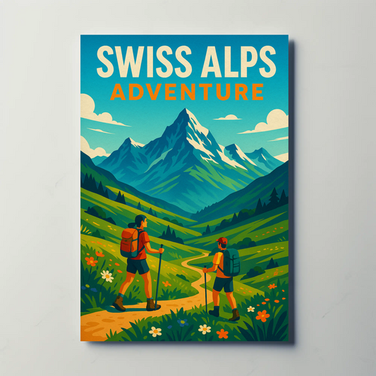 Swiss Alps Hiking Adventure Scenic Mountain Travel Poster