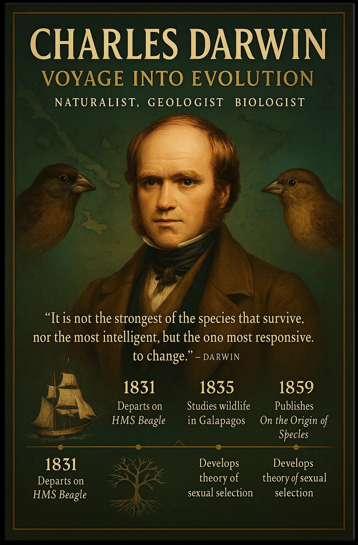 Charles Darwin Voyage into Evolution Poster