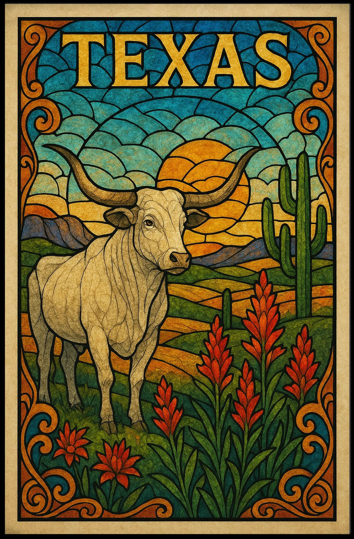 Texas Stained Glass Landscape Poster