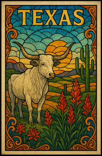 Texas Stained Glass Landscape Poster