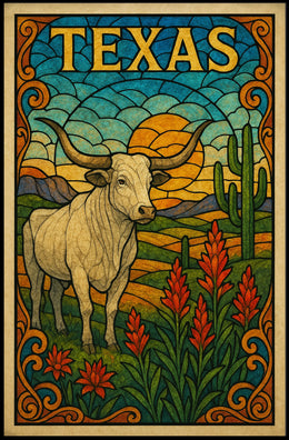 Texas Stained Glass Landscape Poster
