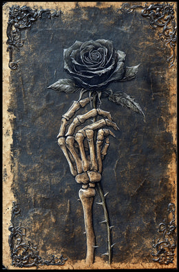 Skeletal Hand with Rose: Abstract, Artistic, or Pop Culture Poster
