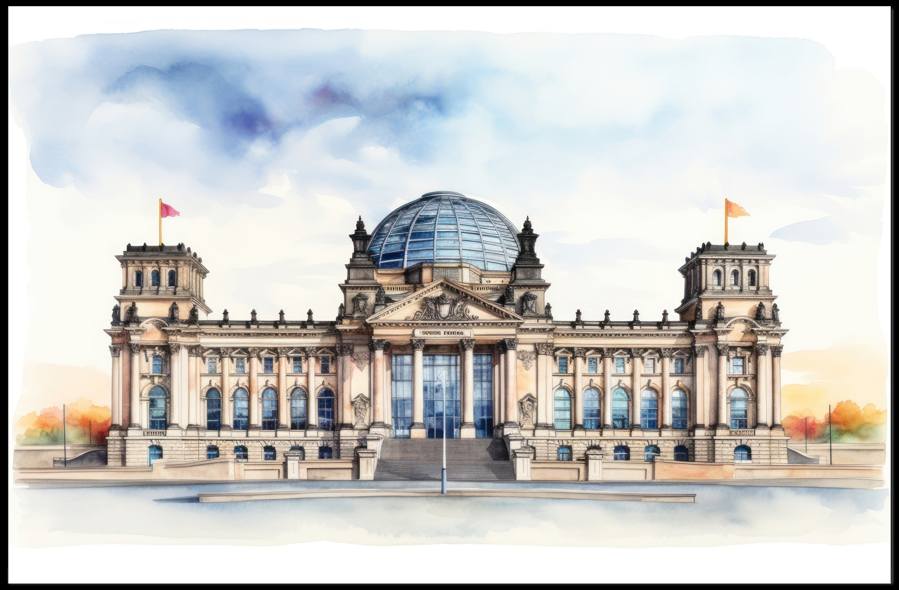 Majestic Architecture: A Watercolor of the Reichstag Building Poster