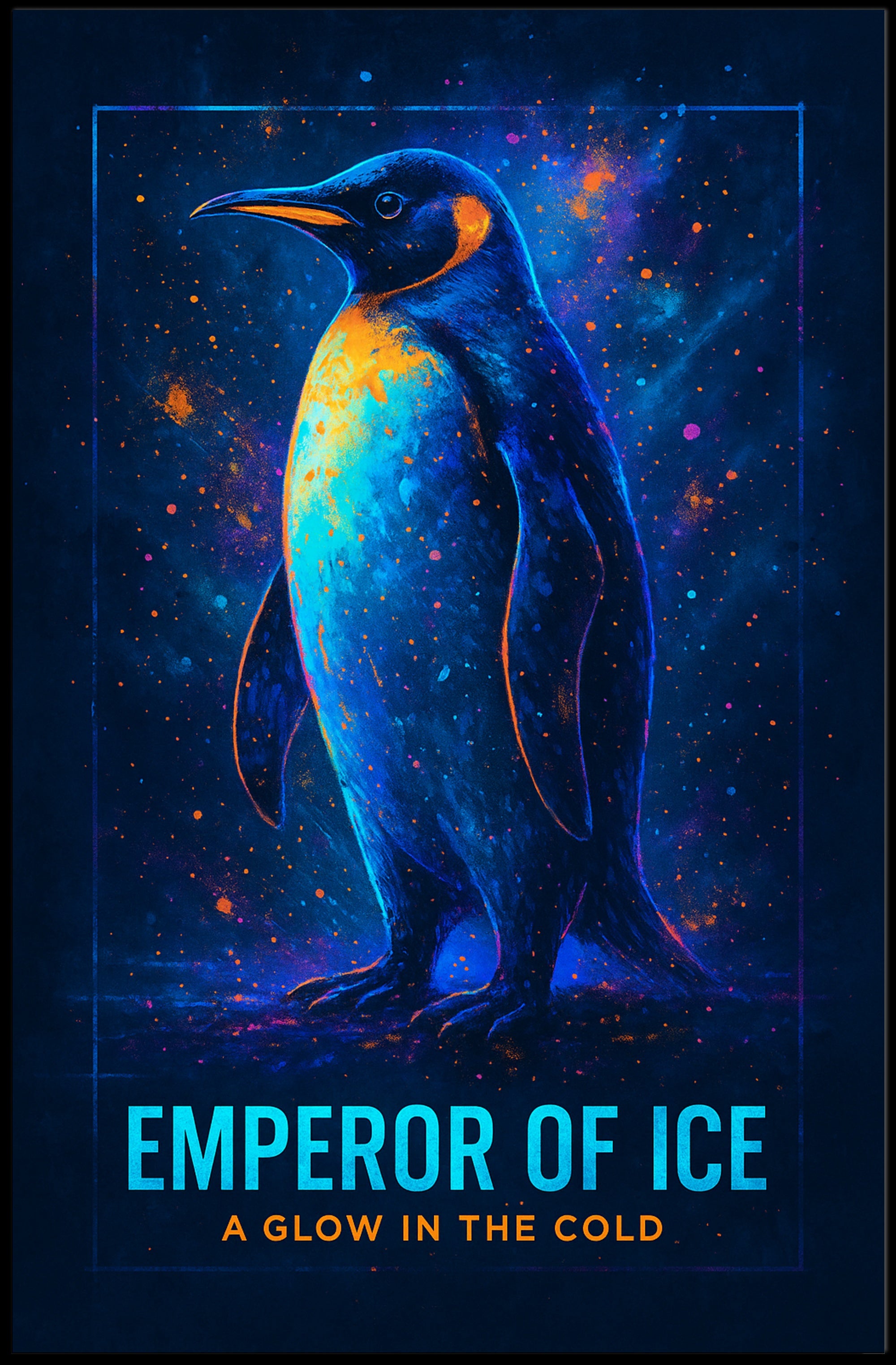 Emperor Penguin Poster Neon Glow Wall Art Print