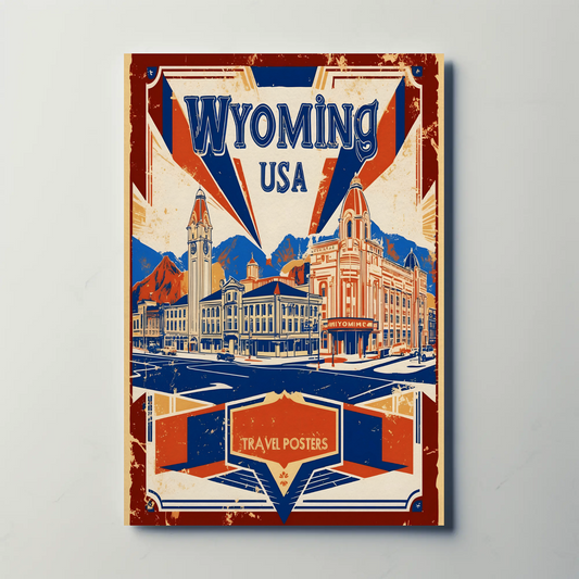Wyoming USA Historic Main Street Vintage Travel Poster