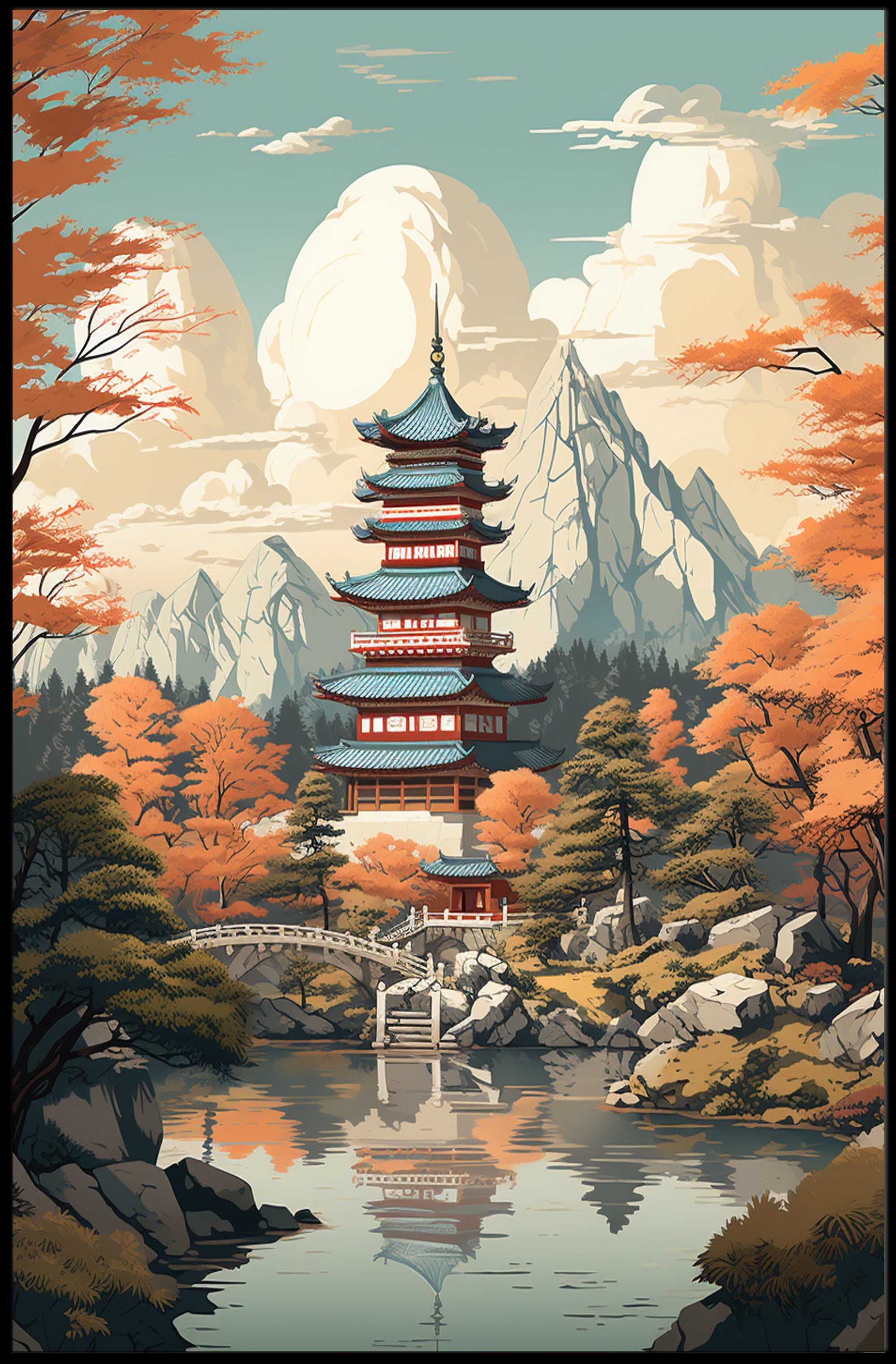 Tranquil Pagoda In Autumn Poster