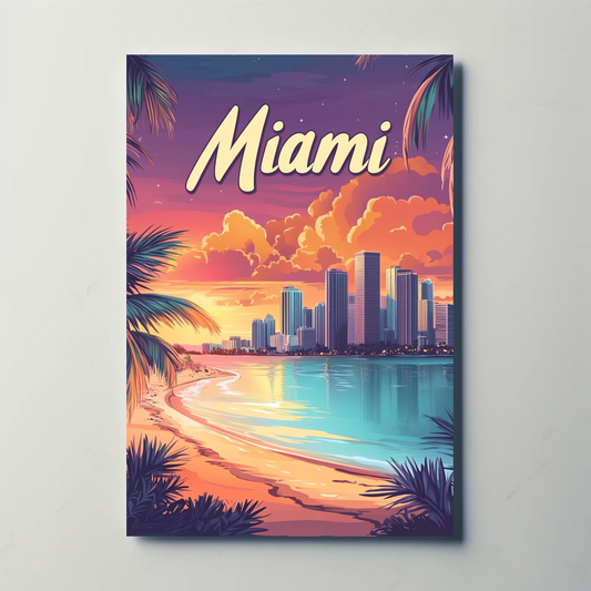 Miami Beach Sunset Vintage Travel Poster