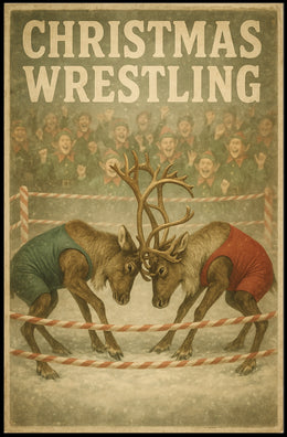 Christmas Wrestling Reindeer Vintage Holiday Poster Print