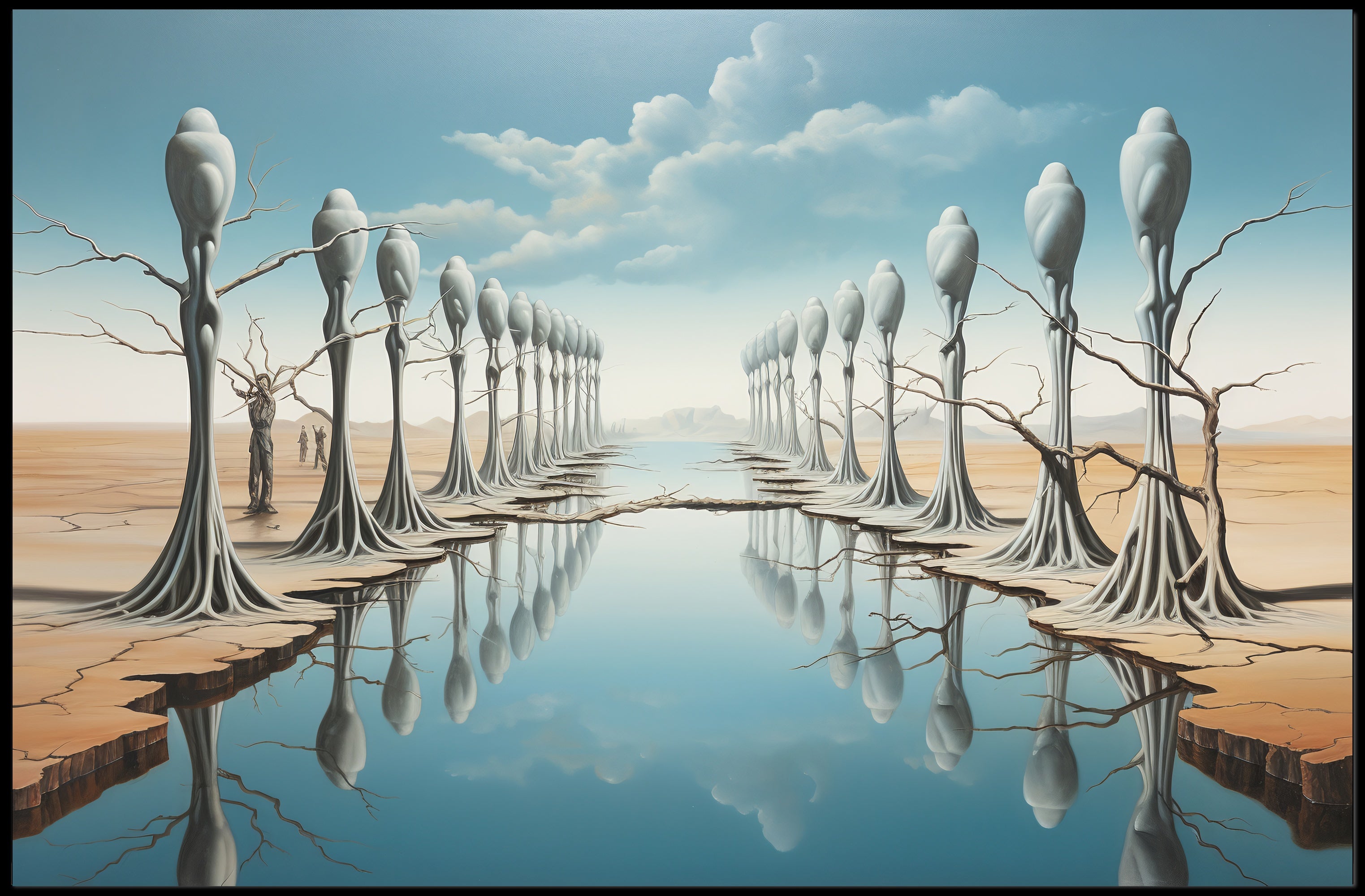 Surreal Dreamscape with Human-Tree Figures Artistic Poster