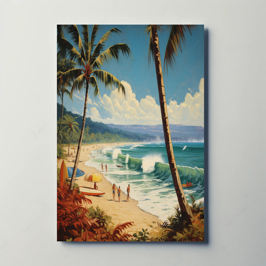 Tropical Surf Beach Day Palm Trees Vintage Travel Poster