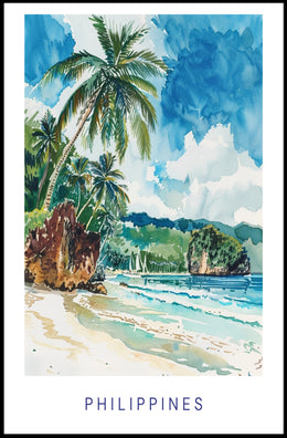 Tropical Beach Serenity: Vibrant Watercolor Travel Poster PosterGoat