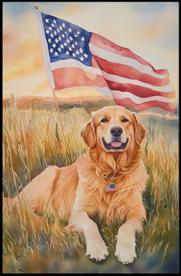 Golden Retriever Lying In Sunset Field Portrait Poster