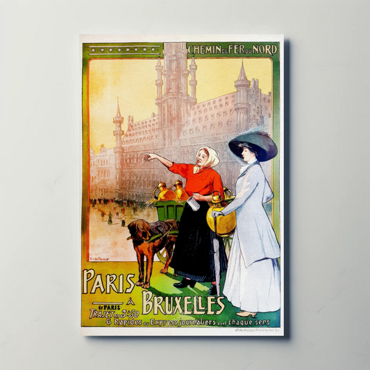 Paris to Bruxelles Vintage Travel Vintage Poster