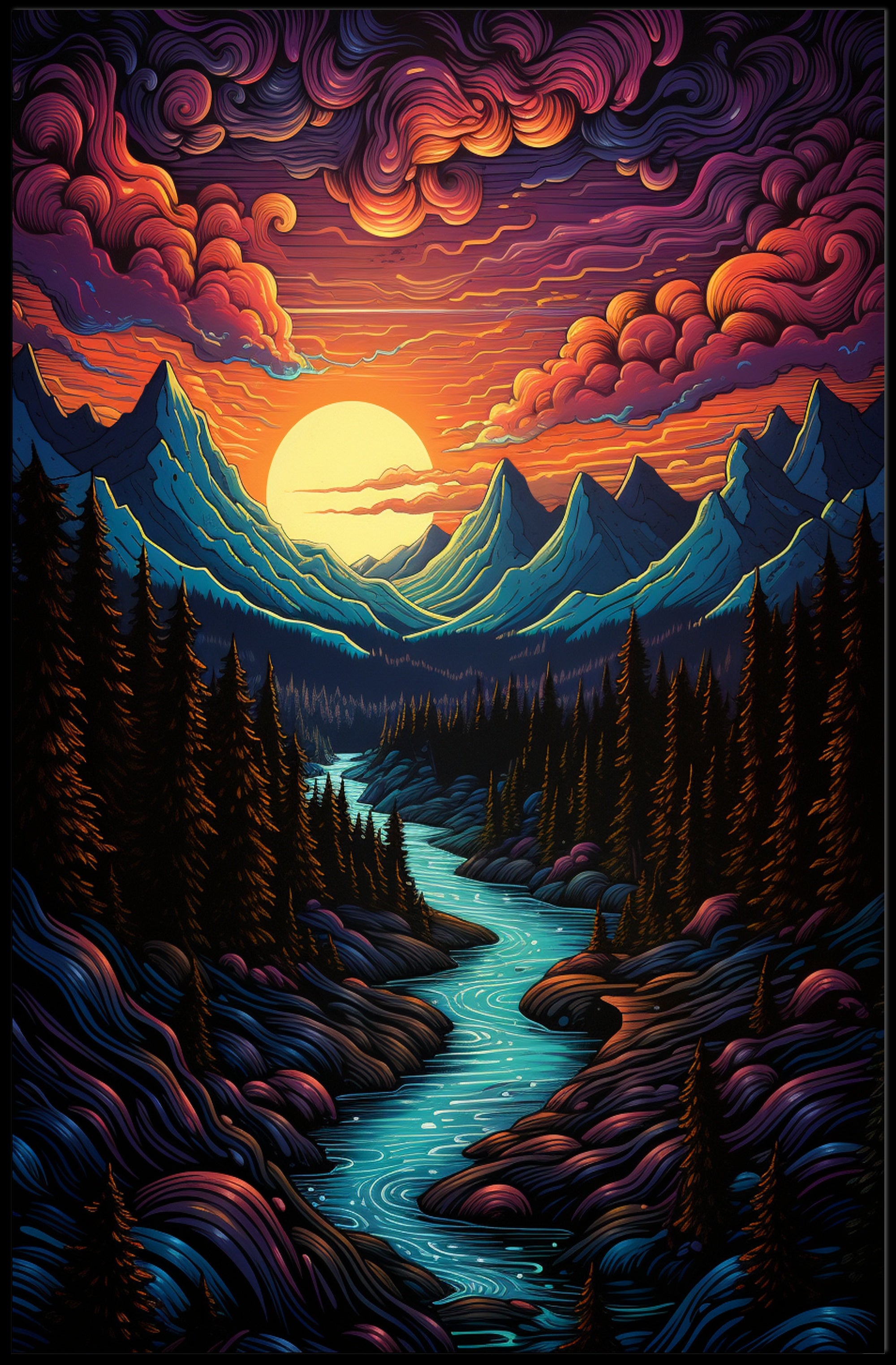 Majestic Mountain Sunset Poster PosterGoat