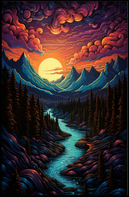 Majestic Mountain Sunset Poster PosterGoat